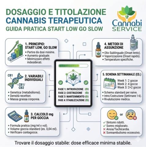 Dosaggio e titolazione della cannabis terapeutica: guida pratica start low go slow | CannabiService
